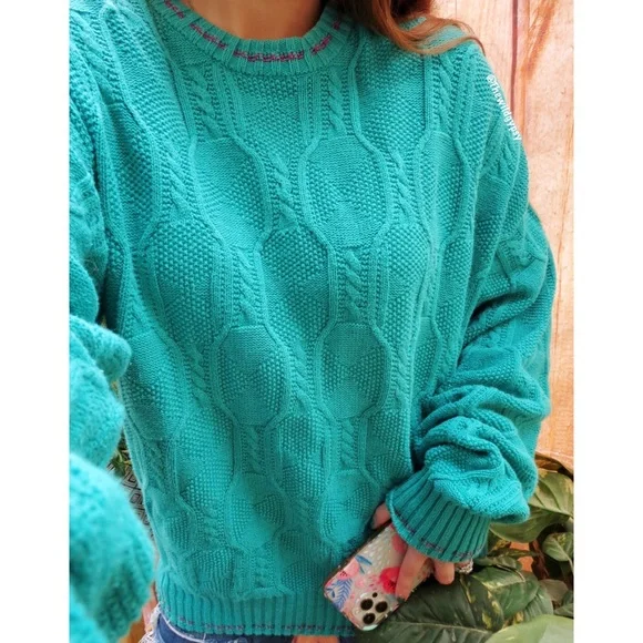 Vintage teal blue textured beachy oversized sweater 🌊 - Picture 4 of 7